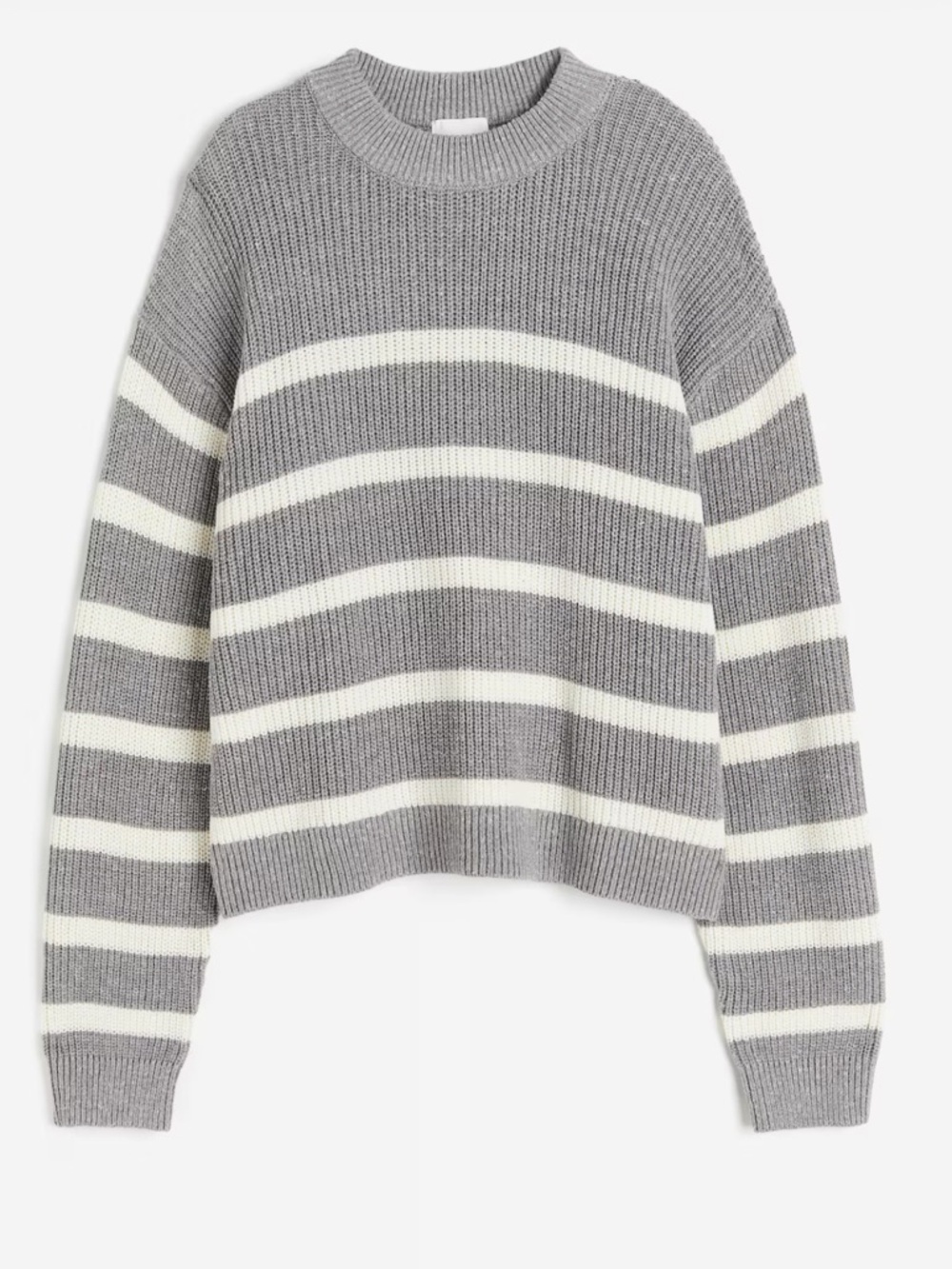 H&M Gray and White Striped Crewneck Sweater NWT